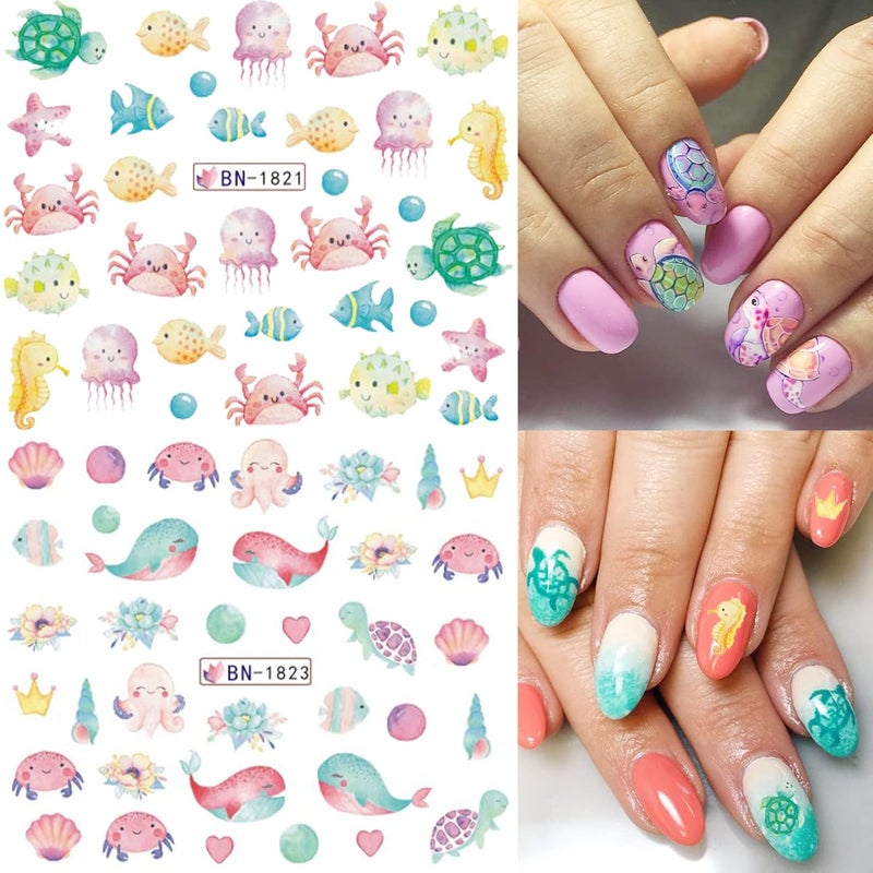 winthrop 36 Sheets Summer Nail Art Stickers, Ocean Anchor Water Transfer Nail Decals, Shark Seashell Sea Turtle Design DIY Manicure Decorations for Girls Women - Image 4